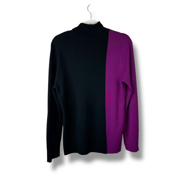 Chico's Ecovero Purple Black Colorblock Turtleneck Classic Long Sleeve Sweater - Picture 7 of 8